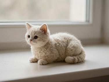 Natural wool cat toy, minimalist design, soft texture, shallow depth of field, product-only shot.