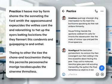 A split-screen view showing a practice question on the left and an AI chat assistant on the right explaining a complex clinical rationale, bright clinical white tones.