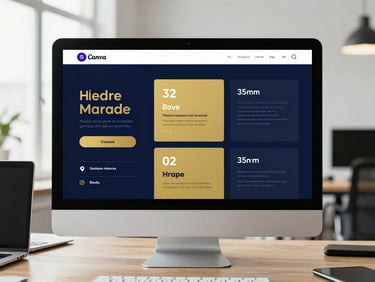 Capture d'écran épurée d'une interface Canva montrant la création d'un visuel de marque moderne avec des accents dorés, style corporate.