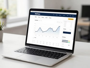 Interface d'administration Shopify épurée sur un ordinateur portable moderne, affichant des courbes de ventes positives, lumière naturelle de bureau.