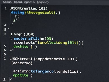 Macro shot of a high-fidelity software interface displaying structured JSON code blocks and clean typography on a dark slate screen, sharp directional studio lighting.