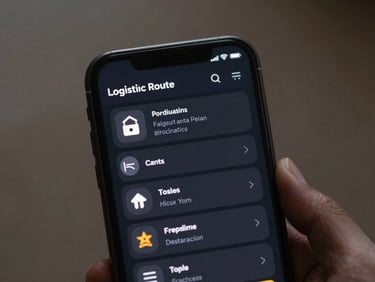 Tight crop on a mobile screen showing a dark-themed logistics route tracking interface