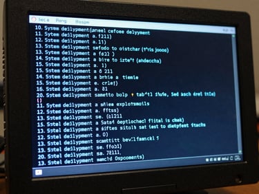 System console interface showing successful deployment logs in electric blue text on a dark background
