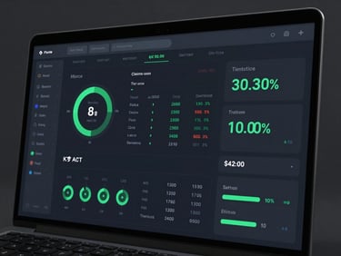 High-fidelity dark UI mockup of a system performance dashboard showing live operational metrics, terminal-green status indicators, clean dark device wrapper, high contrast screen glow.
