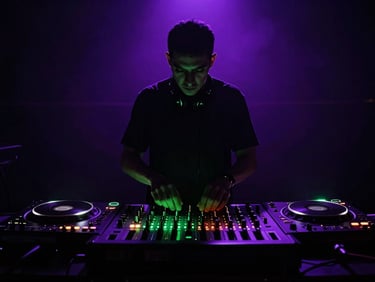 High-contrast silhouette of DJ Wick4u performing behind a glowing modular synthesizer setup.