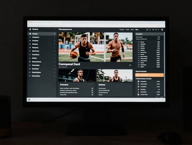 Clean modern workspace environment showing campaign data on a screen, desaturated tones