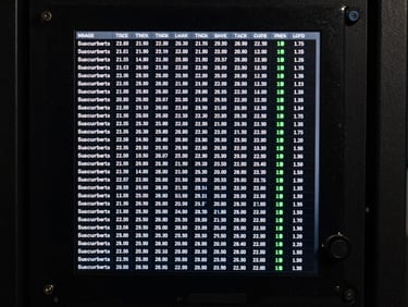Crisp straight-on dashboard capture of automated subscriber billing ledger, high contrast, 35mm