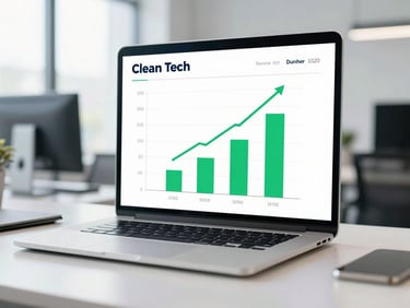 Clean tech setup displaying publisher analytics with upward revenue trends, bright natural office light, professional 35mm photography.