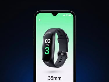 Sleek tech photography, cool studio lighting, dark background with subtle blue accents, crisp macro device mockup of a health tracking app on an Android screen, 35mm