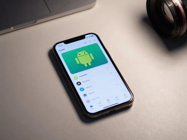 Sparse flat lay of an Android phone on a clean desk showing a single-screen utility app UI, studio light, high contrast, minimal props