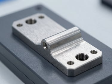 Close-up of a structural titanium bracket after stress testing, sharp highlights, cleanroom lab environment.