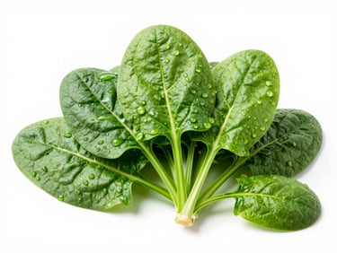 Vibrant leafy greens and fresh spinach, morning dew-kissed, high-key studio lighting