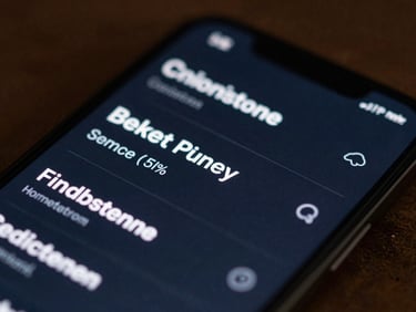 Extreme close-up of a mobile phone screen displaying a dark-themed fintech app interface with white neon data visualizations, studio strobe lighting, sharp product macro framing