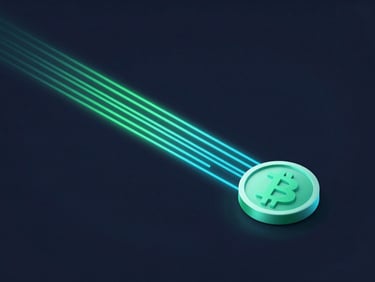 Abstract schematic diagram illustrating a policy rule node connecting to a digital currency token, glowing emerald lines on a dark navy background, clean geometric glassmorphism.
