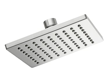 Modern chrome square rainfall shower head with rubber nozzles for a luxury bathroom upgrade.