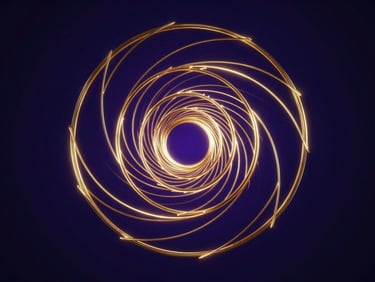 Abstract golden ratio spiral made of glowing gold lines, deep indigo background, geometric precision, moody octane render