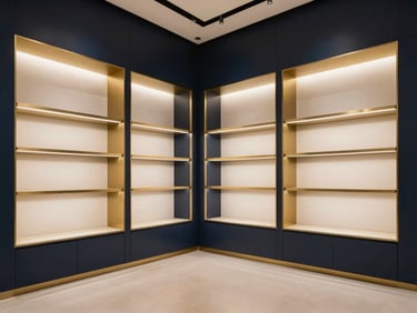 Sophisticated modern retail store interior in Porto Alegre, empty and clean, high-end design, soft natural light, architectural details