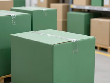 Cleap fon editorial photo of organized consumer goods ready for shipping inside a modern distribucus