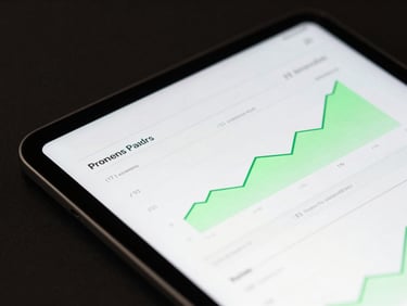 Close-up macro shot of an iPad screen showing e-commerce sales analytics and conversion rate graphs, high-contrast studio lighting, subtle neon green ambient glow, sleek tech aesthetic.