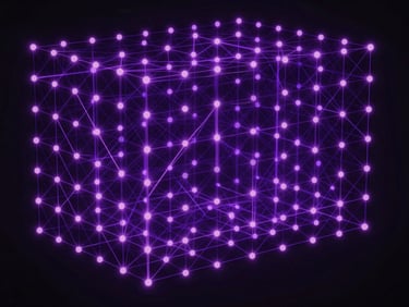 Abstract mathematical matrix visualization with glowing purple coordinate points and thin geometric connections