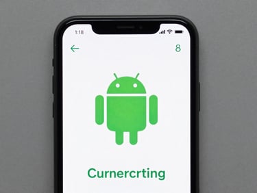 Straight-on orthographic view of an Android phone displaying a clean single-purpose currency converter app with high-contrast green typography, crisp UI mockup