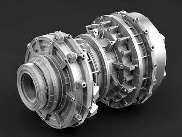 High-resolution 3D CAD render of a complex mechanical planetary gearbox on a dark background, crisp white wireframe lines showing precise geometric nodes, clinical studio lighting.