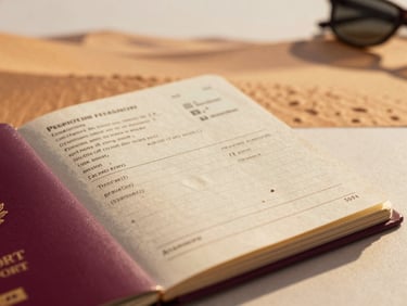 Close-up of an open passport, bio-data page clearly visible, on a clean desk