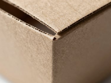 Macro close-up shot of precise paperboard packaging folds and sharp die-cut edges, clean daylight lighting, showing technical accuracy