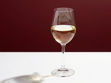 Crisp editorial food photography, a glass of cold albariño wine next to sea salt flakes, bright daylight, minimalist setup
