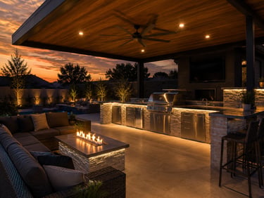 Covered patio and outdoor kitchen build