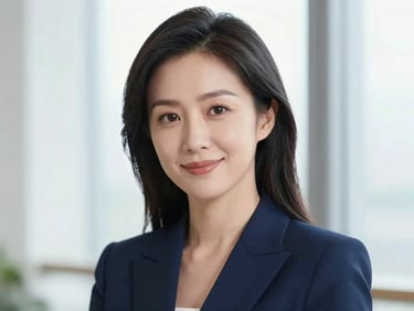 Elegant close-up portrait of a female radio host in soft natural window light, smiling subtly, professional editorial style, 35mm