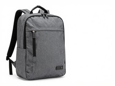 Minimalist charcoal gray laptop backpack on clean white background