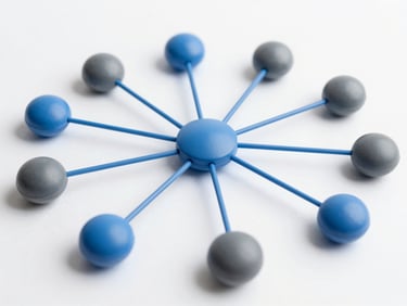 Abstract vector network diagnostic diagram showing clean blue and slate nodes communicating, sharp technical render