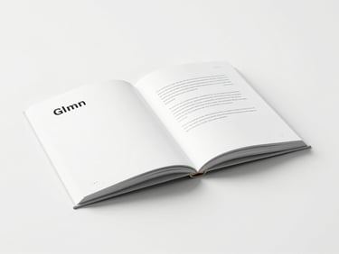 Minimalist brand style guide book open on a white desk, elegant typography