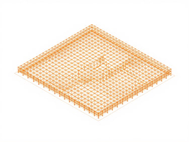Isometric blueprint of automated warehouse logistics grid, thin orange lines connecting nodes, high-key studio lighting, stark white background
