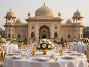 Elegant table setting with floral arrangements, gold details, and fine china for a family celebration, 35mm