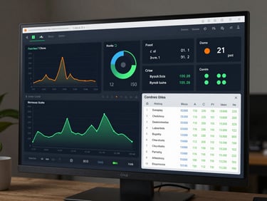 Crisp UI of a Smart Monitoring System showing real-time sensor graphs, system status indicators, and database logs.
