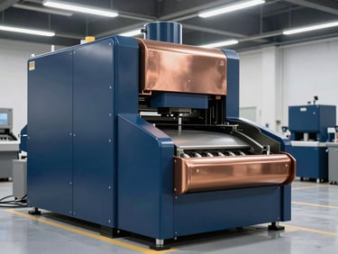 A modern recycling and sorting facility interior with advanced automated systems, cool high-contrast lighting