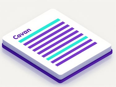 Isometric vector illustration of a clean document layout with purple text blocks and cyan highlights on a light background.