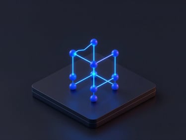 sleek dark-mode 3D render of a vector node editor interface, electric blue glowing lines, isometric view