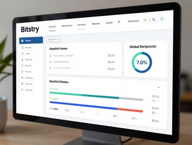 Digital analytics dashboard on a computer monitor displaying financial charts and data visualizations.