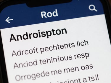 Macro close-up screenshot of rendered rich text preview inside an Android app, showing clean typography and indigo accent headers, flat lighting.