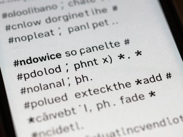 Macro close-up screenshot of clean markdown text formatting inside an Android app, showing hashtags and asterisks in a crisp monospaced font, flat lighting.
