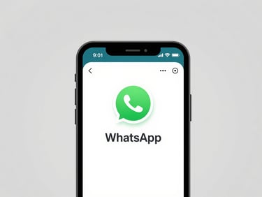 Clean graphic showing a mobile screen with a WhatsApp chat interface displaying an automated transaction confirmation, crisp studio lighting