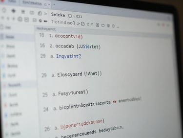Macro crop of a clean IDE interface displaying structured JSON schema and technical documentation code under moody screen-glow highlights.