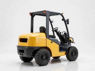 Rugged electric loader cargo vehicle, industrial build, clean studio lighting, white background, sharp focus, 50mm