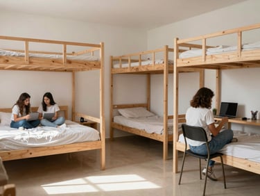Clean and organized student housing setup in Paraguay, cozy and functional, bright natural daylight, soft sun-drenched tones, candid moment
