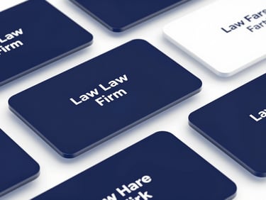High-fidelity desktop mockup of a modern law firm landing page, crisp white typography on deep slate, premium glassmorphic cards