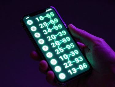 Close-up of a hand holding a smartphone displaying a glowing emerald phone number sequence, with abstract neon light trails representing data flow, high-contrast, modern tech-mysticism, 35mm.