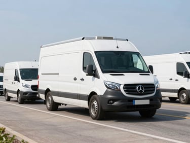Meticulously clean commercial fleet vehicle being loaded with secure cargo in bright daylight, wide environmental shot on a regional highway